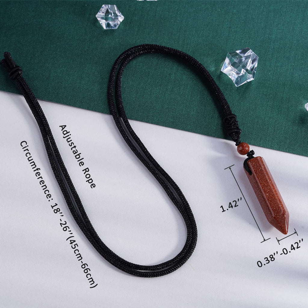 TIKCAUZ Hexagonal Crystal Necklace Red Sandstone Point Pendant with Adjustable Rope Handmade Reiki Healing Stone Necklaces Jewel