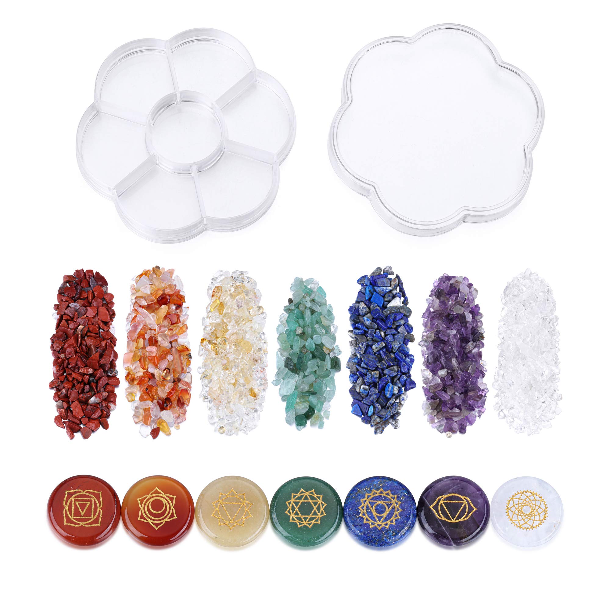 CrystalTears 7 Chakra Crystal Stones Natural Reiki Healing Crystals Gemstones with Engraved Chakra Symbol Tumbled Polished Chakr