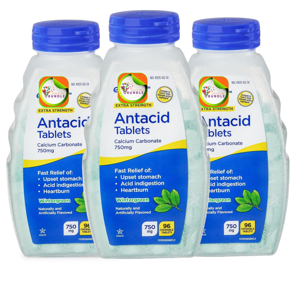 Antacid Chewable Tablets, 750 mg, Wintergreen Flavor, Calcium Enriched ...