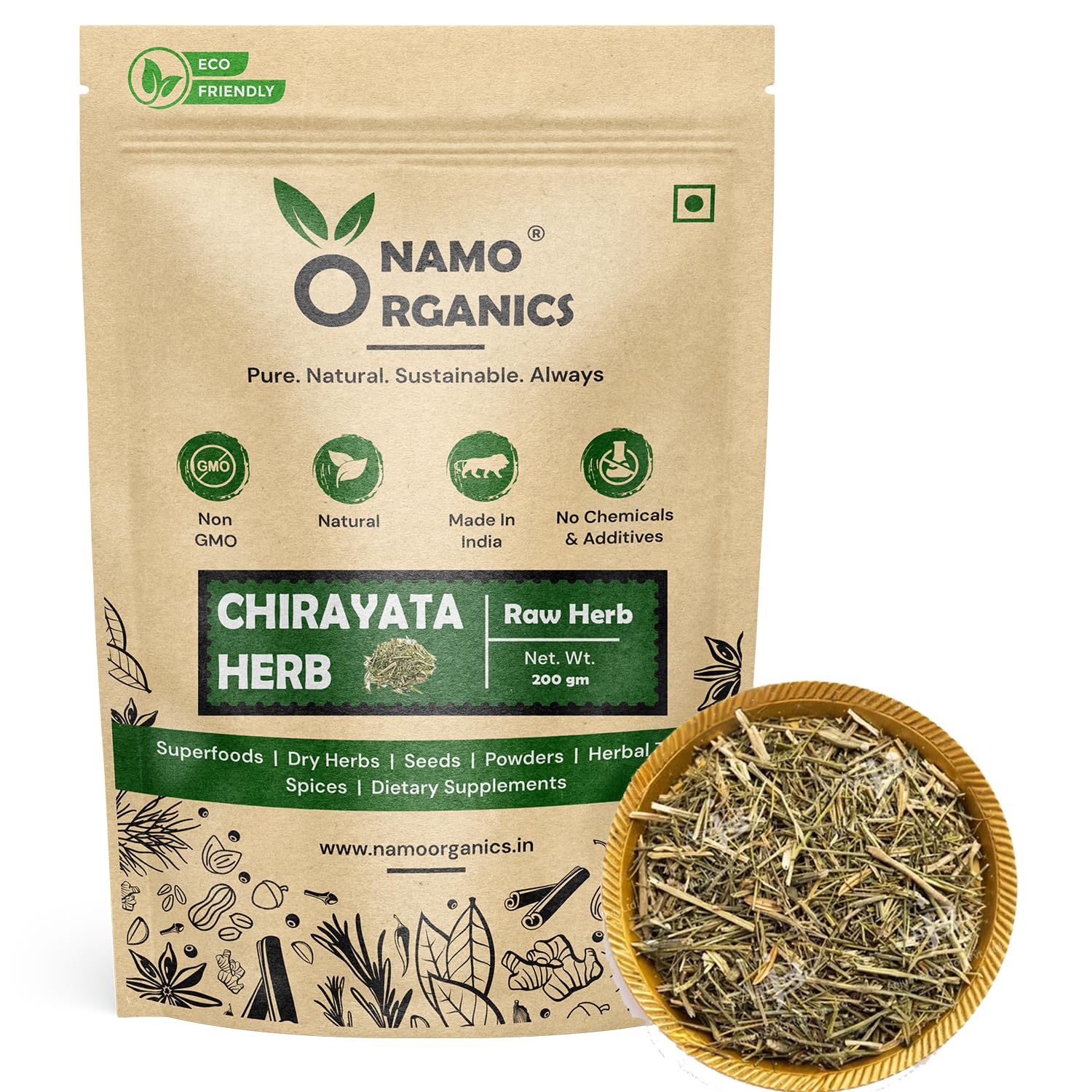 Namoorganics  Chirayata  200 Gram  Chirata Leaves, Bhunimba, Bitter Stick, Chiaravata, Chiraita, Anaryatikta, Balmony, Gentia