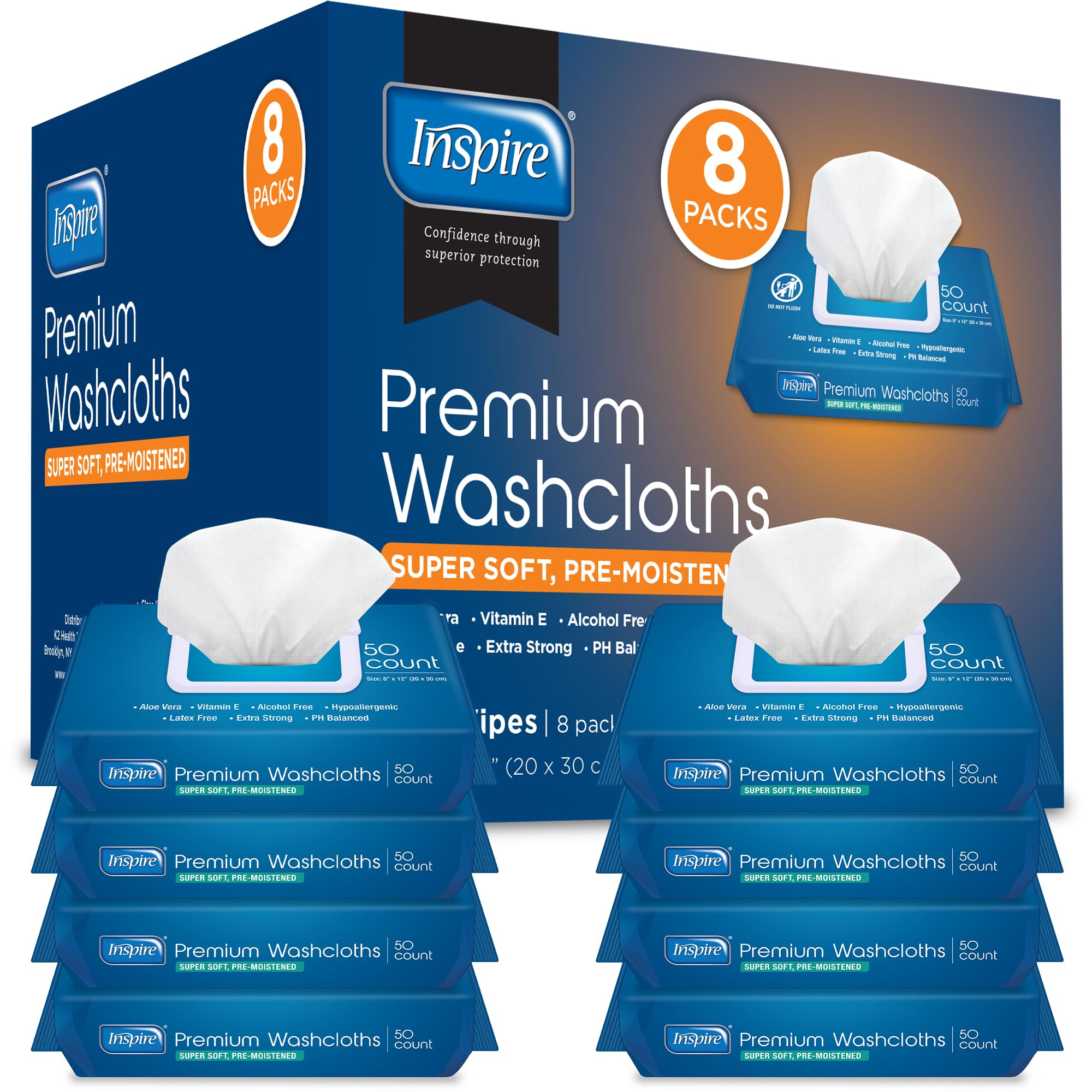 Inspire Adult Wet Wipes, Wash Cloths, Incontinence & Cleansing for Elderly Extra Large, 8x12 (Pack of 8)