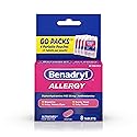 Benadryl Ultratabs Go Packs Antihistamine Allergy Relief Medicine, 25 mg Diphenhydramine HCl Tablets for Relief of Cold & Allerg