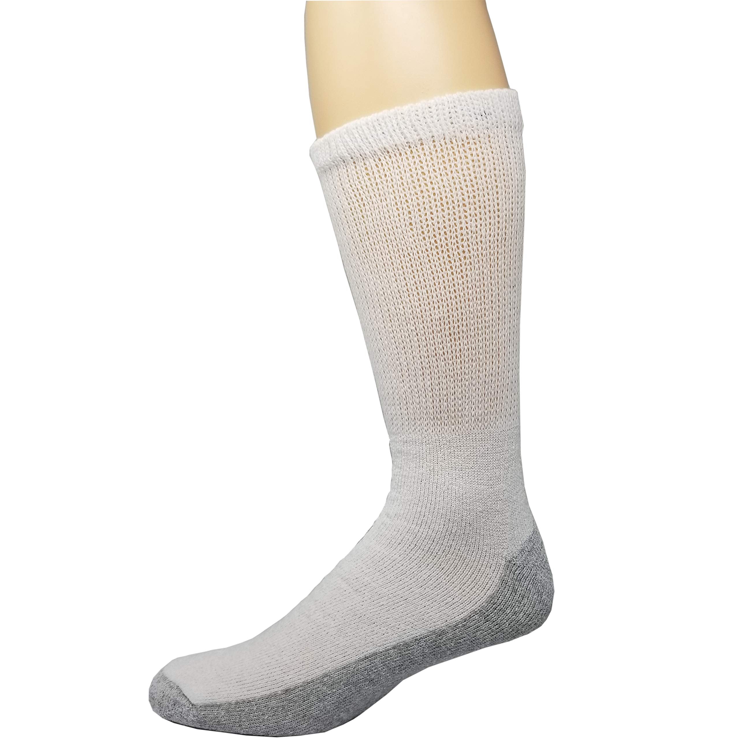 Debra Weitzner 6 Pairs Diabetic Crew Socks Reinforced Heel and Toe Non-Binding Cushion Socks for Men and Women White/Grey Sole 1