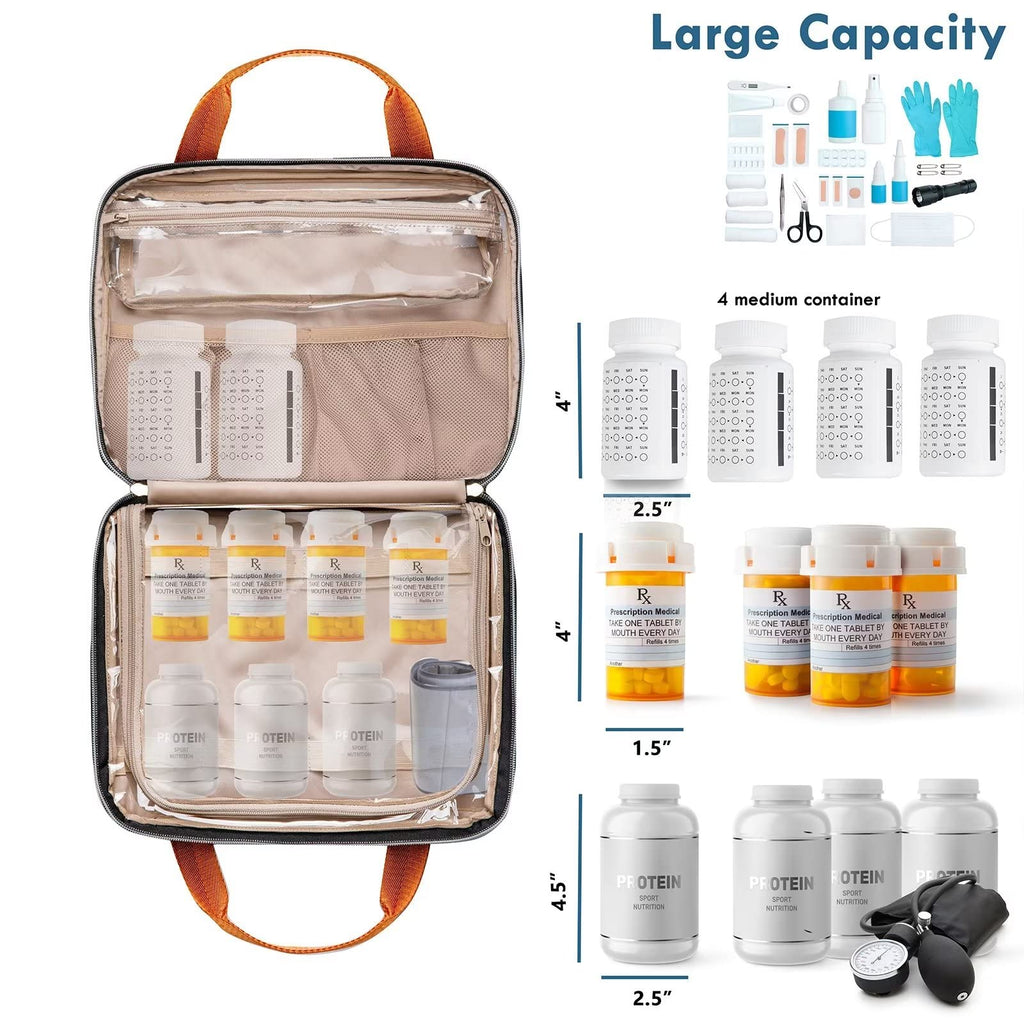 BAGSFY Medicine Bag for Traveling, Pill Bottle Organizer Storage, Large Medication Travel Case, Pills Box for Vitamin, First Aid