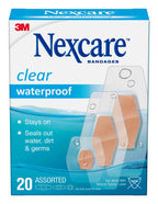 Nexcare Waterproof Bandages, Stays on in the Pool, Holds for 12 Hours, Clear Bandages for Fingers and Elbows - 20 Pack Waterproo