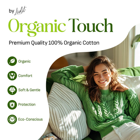Livlit Regular Size Ultra Thin Sanitary Pads, 100% Organic Cotton from Texas, Powerful Leak Protection, Unscented, Chlorine Free