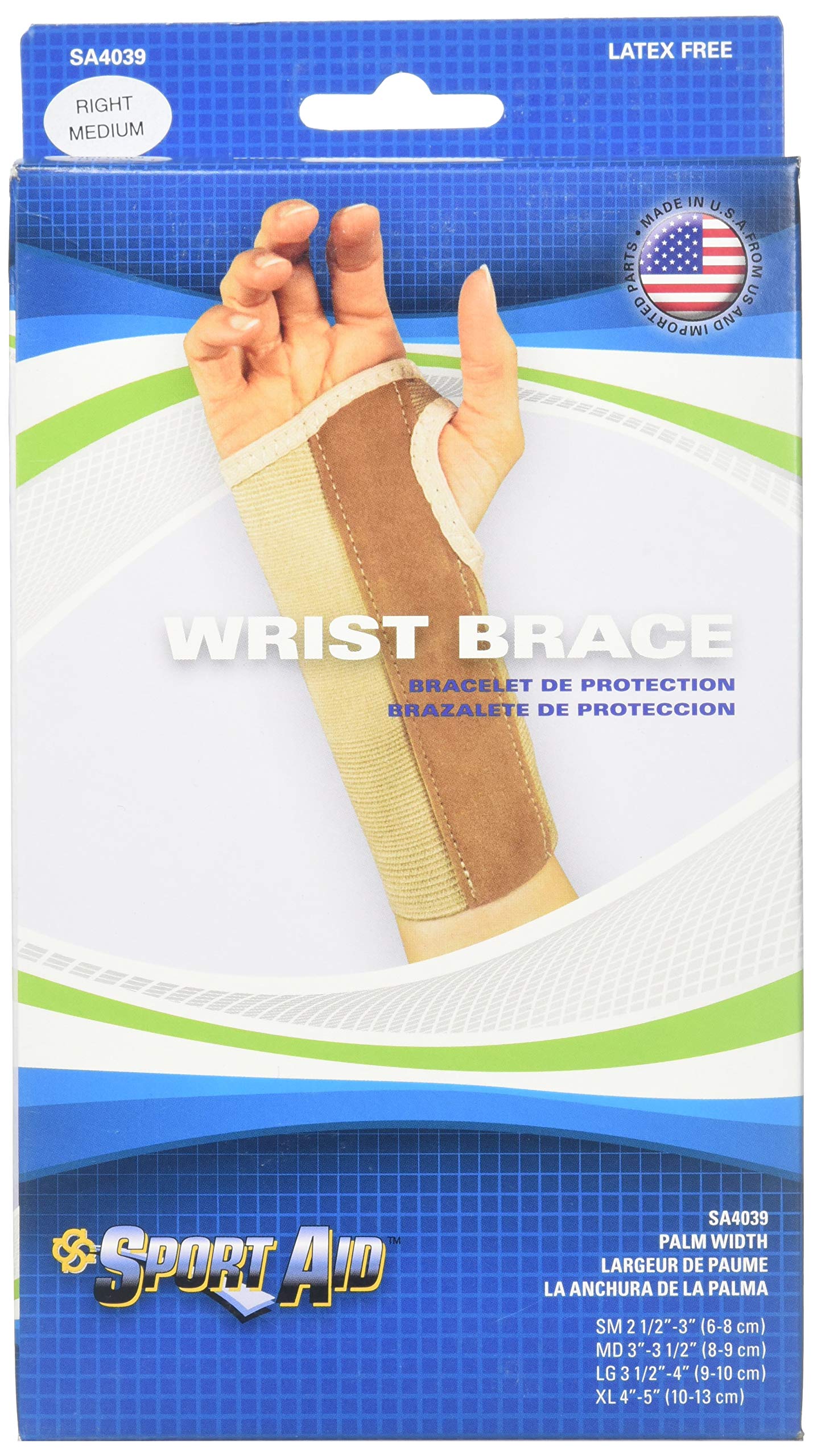 SportAid Wrist Brace Palm Stay, Beige Right Medium 1 Each by Sport Aid (Pack of 2)