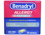 Benadryl Liqui-Gels Antihistamine Allergy Medicine & Cold Symptom Relief, Dye-Free Liquid Gelcaps with 25 mg of Diphenhydramine 
