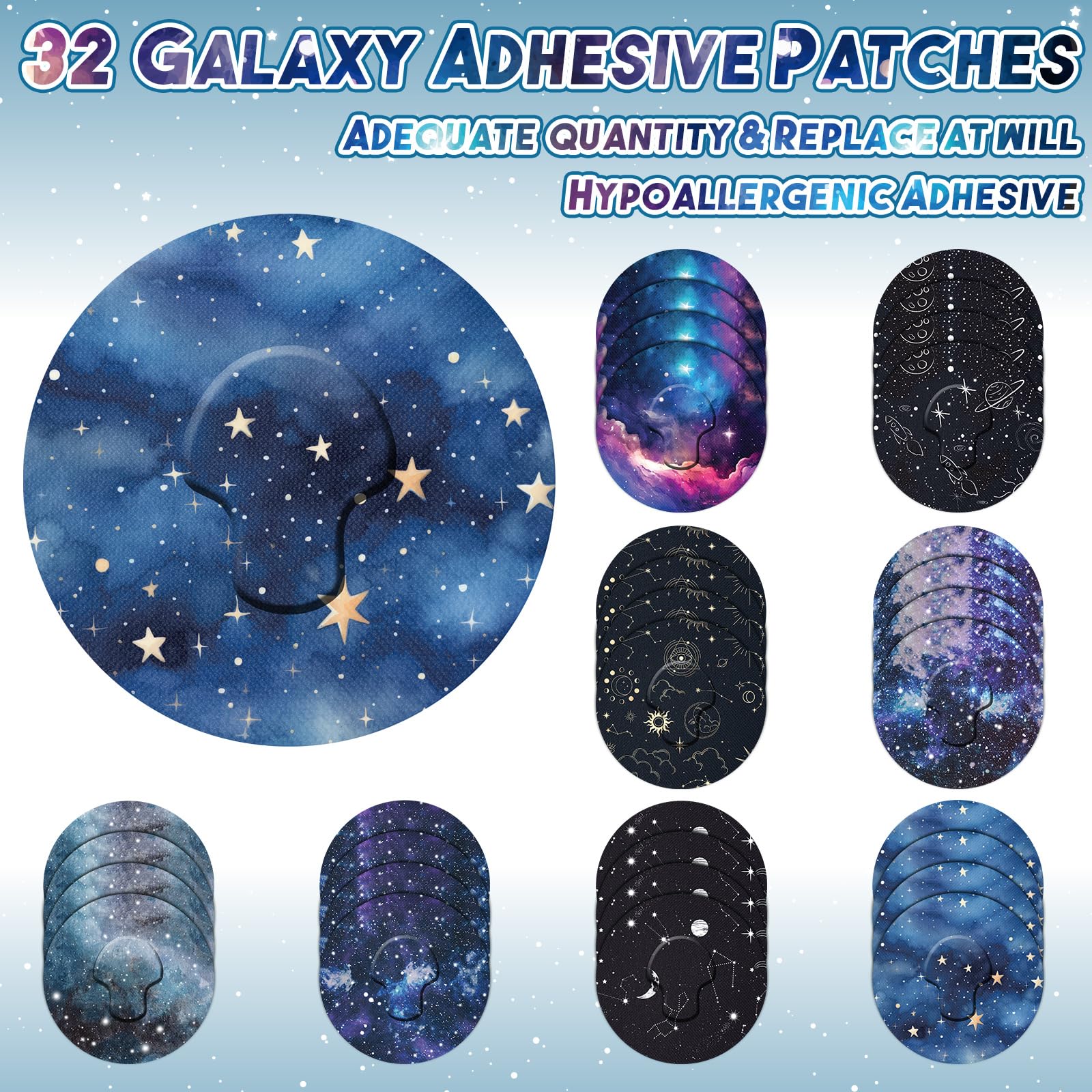 Geiserailie 32 Pack Freestyle Adhesive Patches Compatible with Guardian, Cgm Patches, No Glue in The Center of The Patch, Galaxy