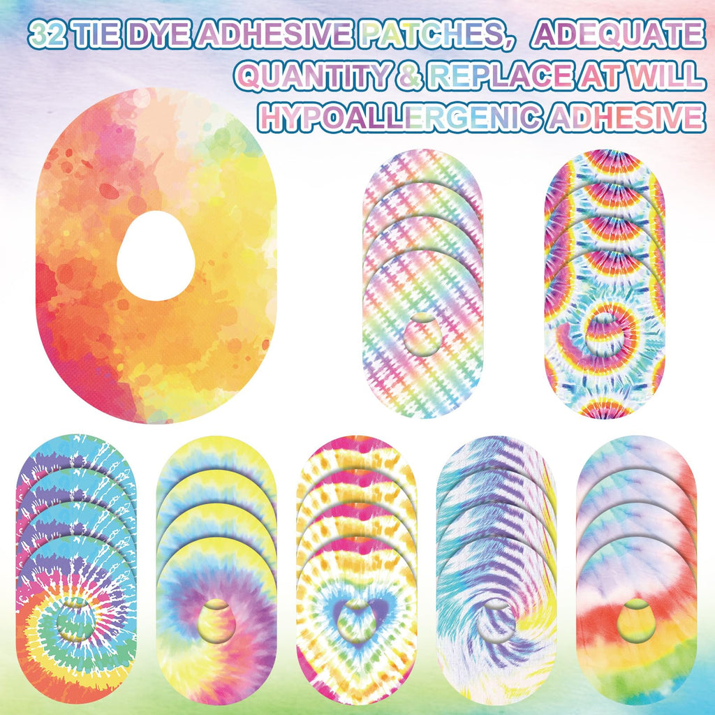 Geiserailie 32 Pack Over Patches Waterproof Compatible with Dexcom G7, Cgm Patches Tie Dye Colorful Adhesive Tape Stickers Senso