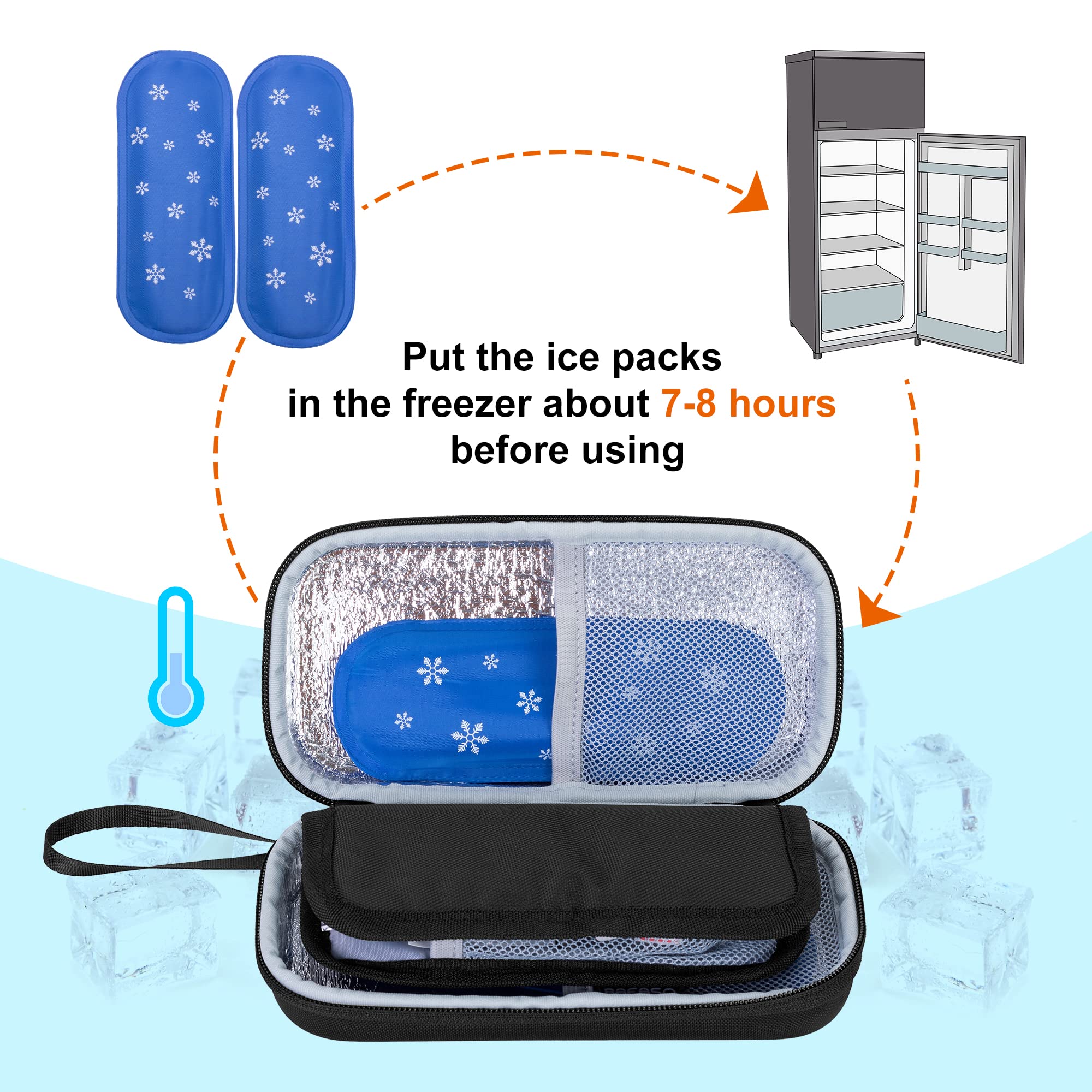BAFASO Hard Insulin Cooler Travel Case with 2 Ice Packs, Insulin Travel Case for Insulin Pens and Diabetic Supplies, Black