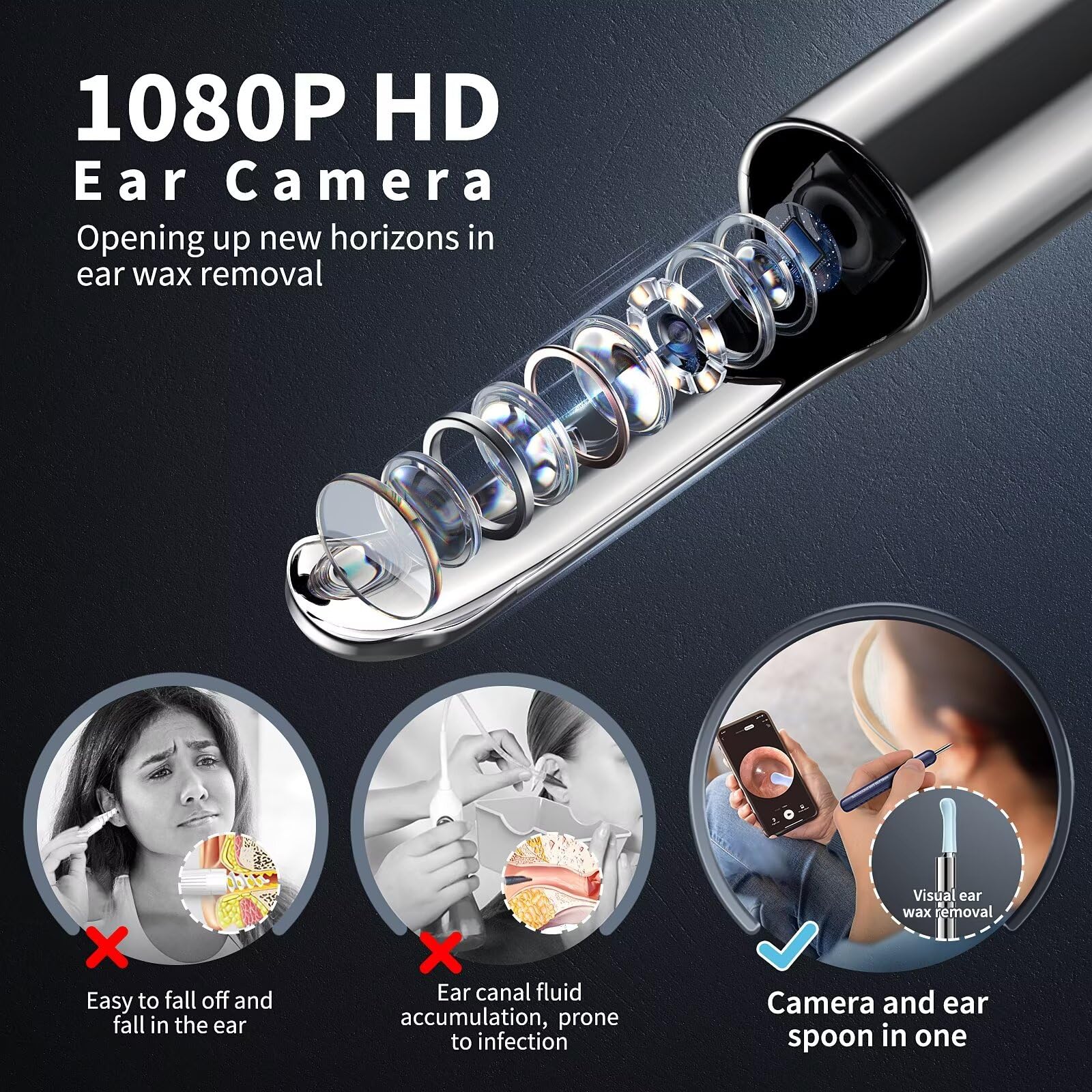 Ear Wax Removal, Ear Cleaner with Camera and Light, Ear Wax Removal Kit with 8 Pcs Set, Ear Wax Removal Tool Camera with 1080P,