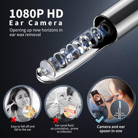 Ear Wax Removal, Ear Cleaner with Camera and Light, Ear Wax Removal Kit with 8 Pcs Set, Ear Wax Removal Tool Camera with 1080P, 