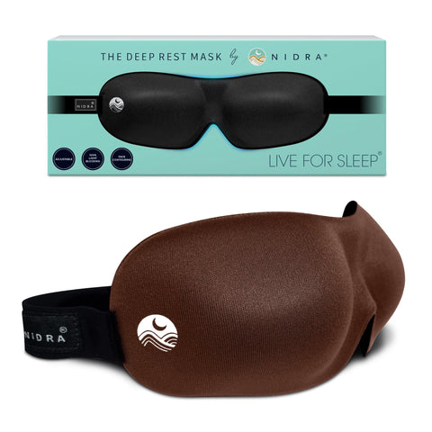 Nidra Sleep Mask, Contoured Blackout Sleeping Mask, for Men & Women - Standard Size, Brown