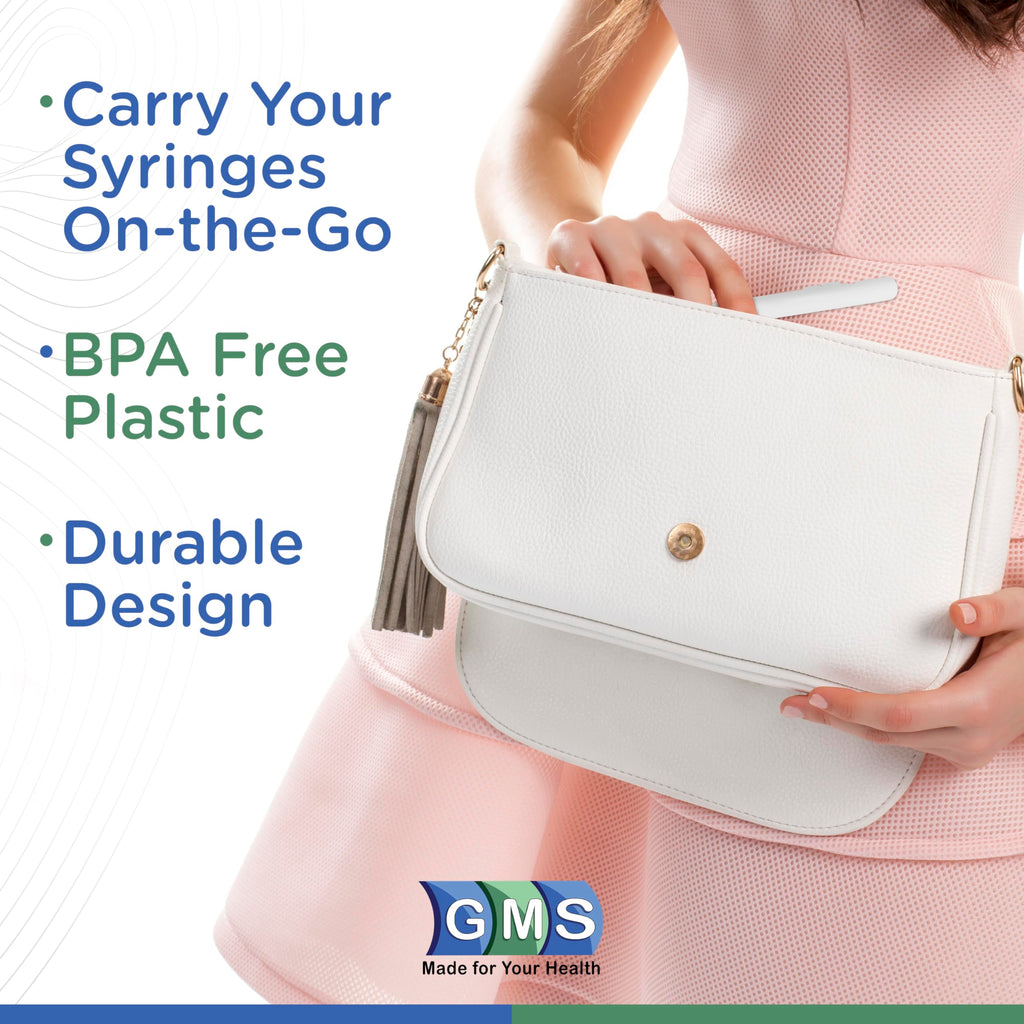 GMS 60cc Syringe Case - Holds New, Prefilled & Used Syringes with Needles - Small & Discreet - Ideal for Travel - Sharps Contain