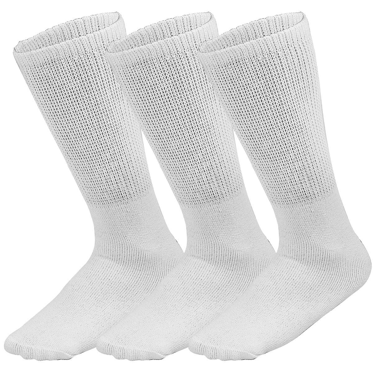 Falari Physicians Approved Diabetic Socks Crew Unisex 3, 6 or 12-Pack (9-11, 3 Pairs White)