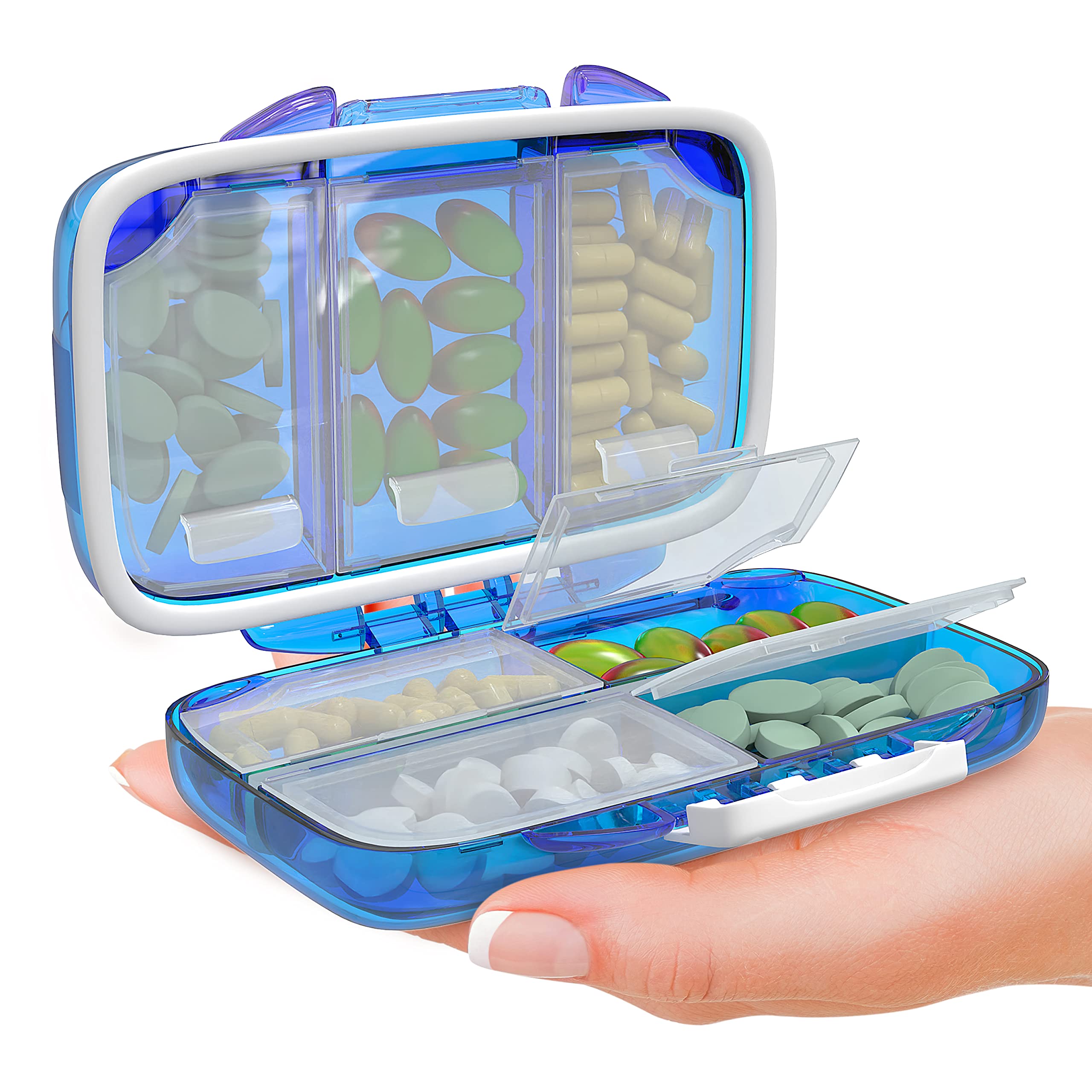 Travel Pill Organizer - Moisture Proof Portable Vitamin Holder with 7 Compartments, Compact Supplement Case for Purse Essential 