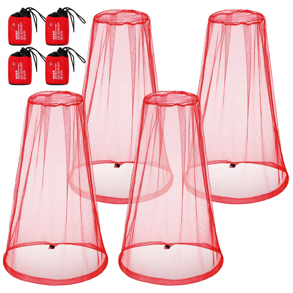 Hestya 4 Pack Mosquito Face Mesh Net Protecting Net for Outdoor Hiking Camping Climbing Mosquito Fly Insects Preventing (Red)