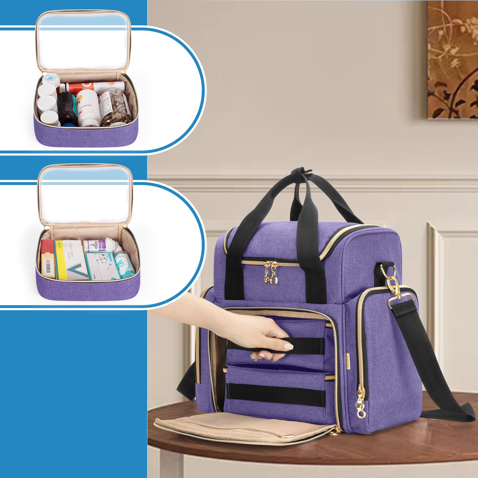 LUXJA Large Medicine Bag with 2 Removable Cases, Medicine Storage Bag with Multiple Storage Sections (Suitable for Travel or Hom