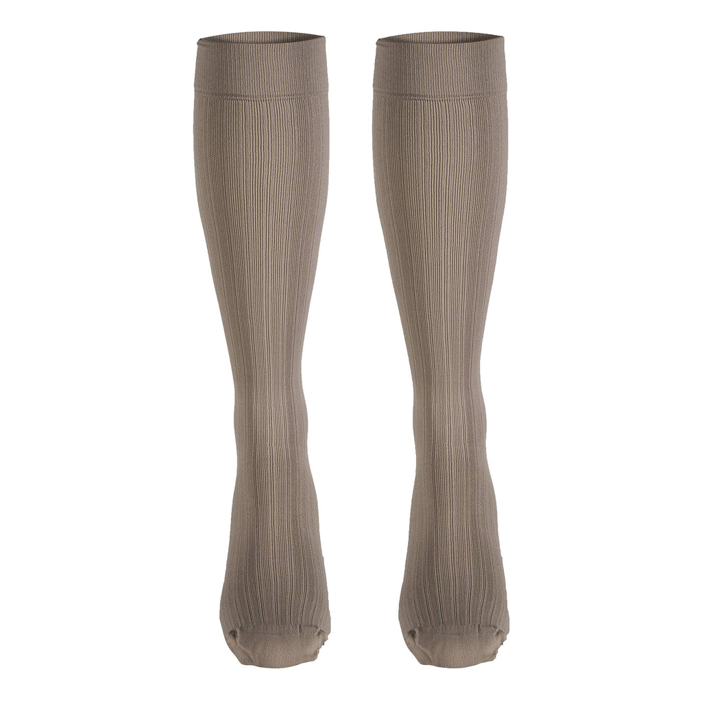 Truform Compression Socks, 15-20 mmHg, Women's Dress Socks, Knee High Over Calf Length, Tan Rib Knit, Medium