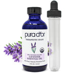 PURA DOR Organic Lavender Essential Oil (4oz with Glass Dropper) 100% Pure & Natural Therapeutic Grade for Hair, Body, Skin, Ar