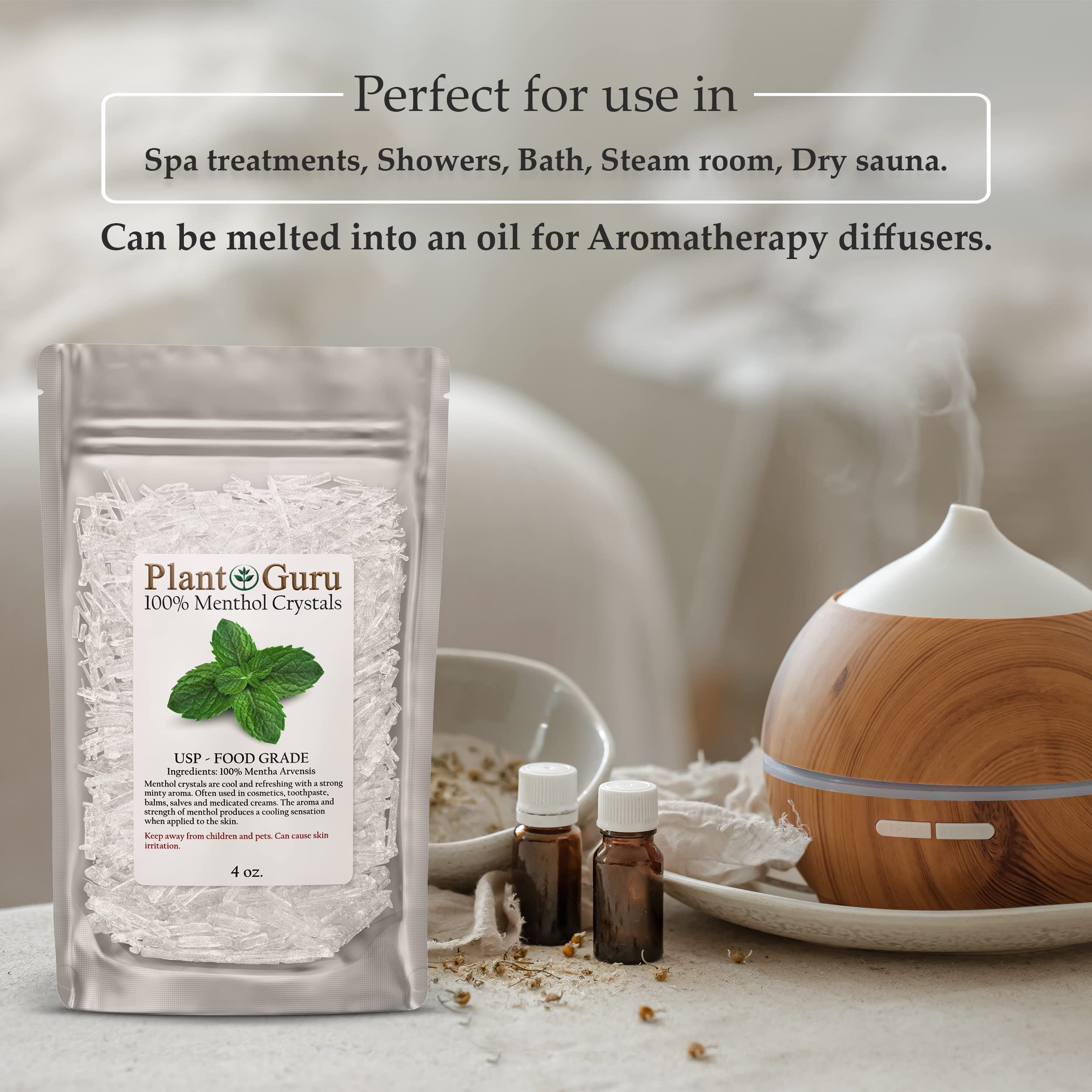 Menthol Crystals 4 oz. Mentha Arvensis 100% Pure Natural USP Food Grade - Great for Cosmetics, Salves, Balms, Creams and Soap Ma