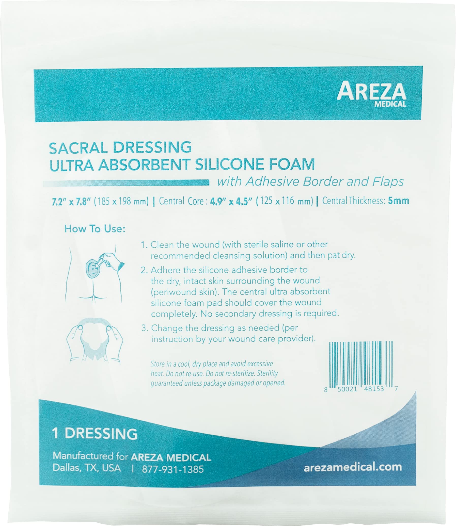 Areza Medical - Silicone Foam with Super-Absorbent Layer - Wound Dressing - Waterproof - with Adhesive Border - Sterile - Design