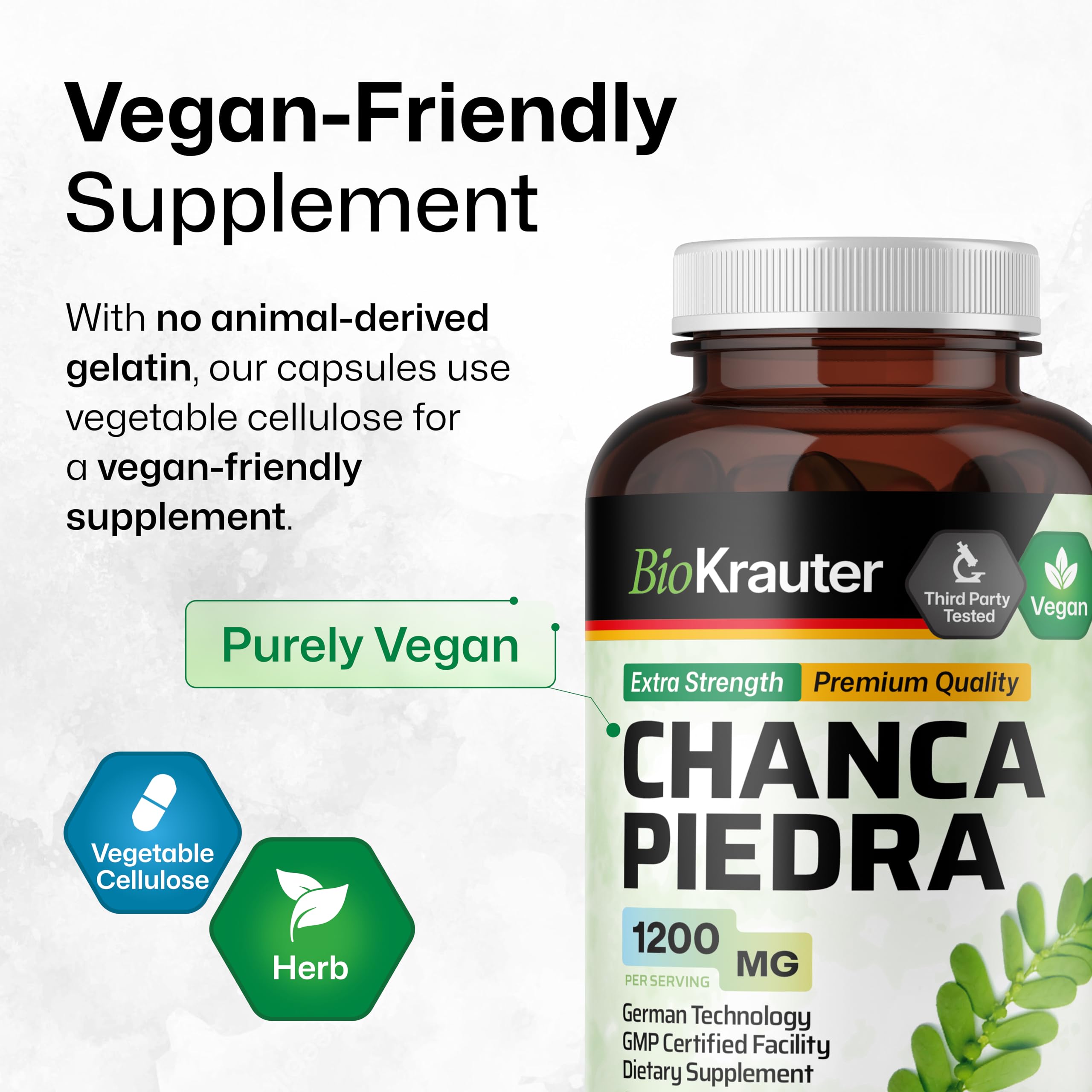 BIO KRAUTER Chanca Piedra Stone Breaker Capsules - 1200 mg Stonebreaker for Kidney Cleanse - 250 Chanca Piedra para Los Riones C
