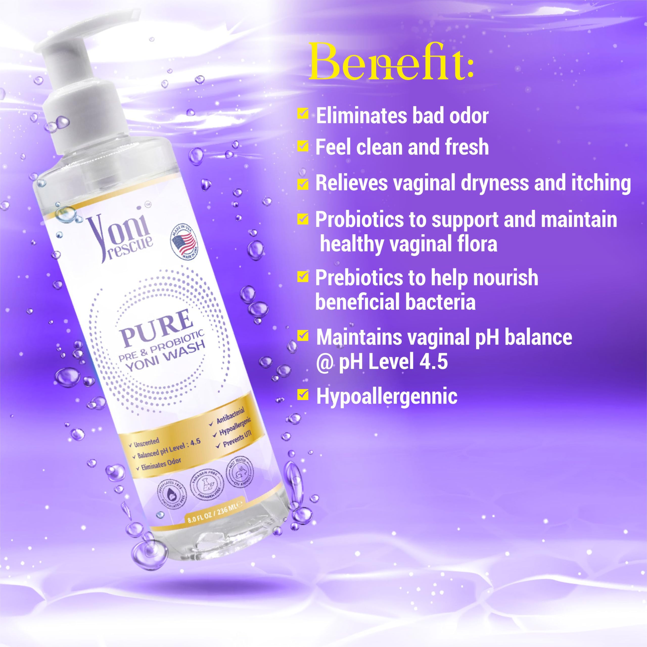 Yoni Rescue Pure Probiotic Yoni Wash - All Natural Ph Balance Feminine Wash for Women Essentials Wetness, Vaginal Wash Intimate