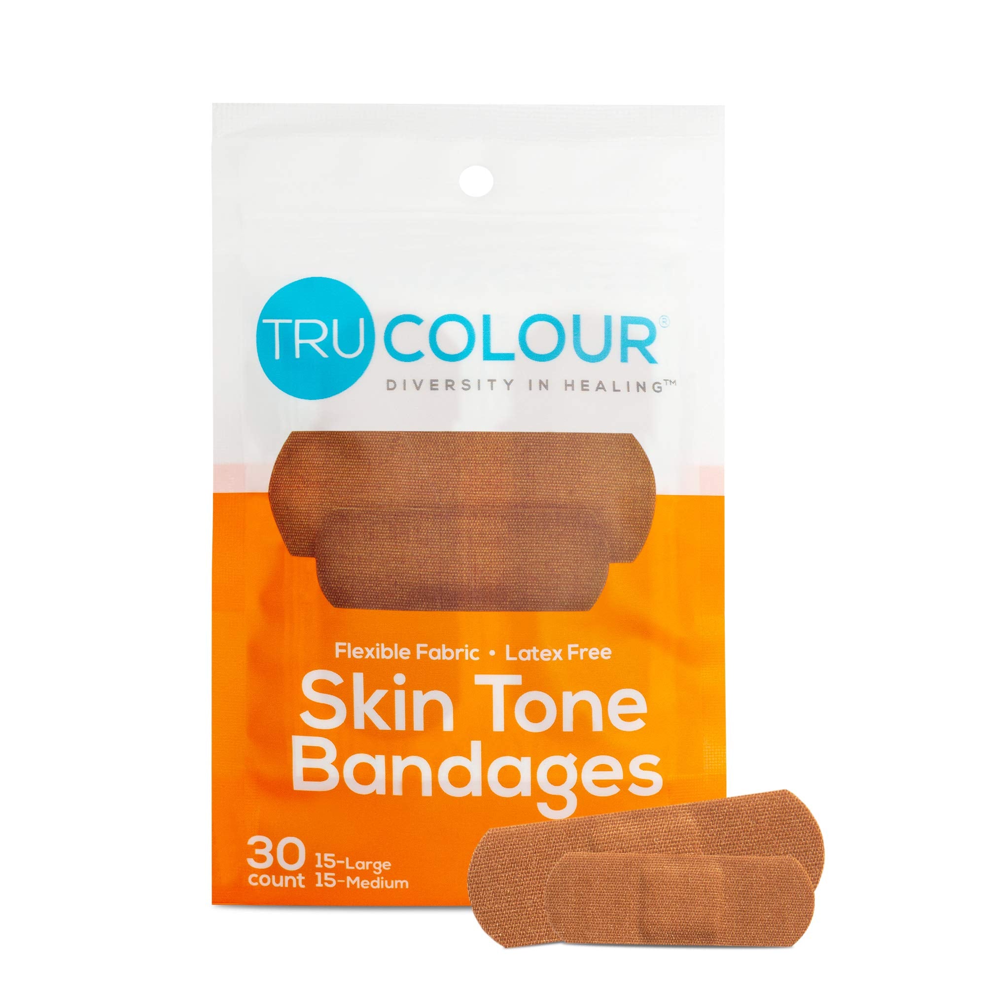 Tru-Colour Skin Tone Bandages: Brown-Dark Brown Single Bag (30-Count; Orange Bag)