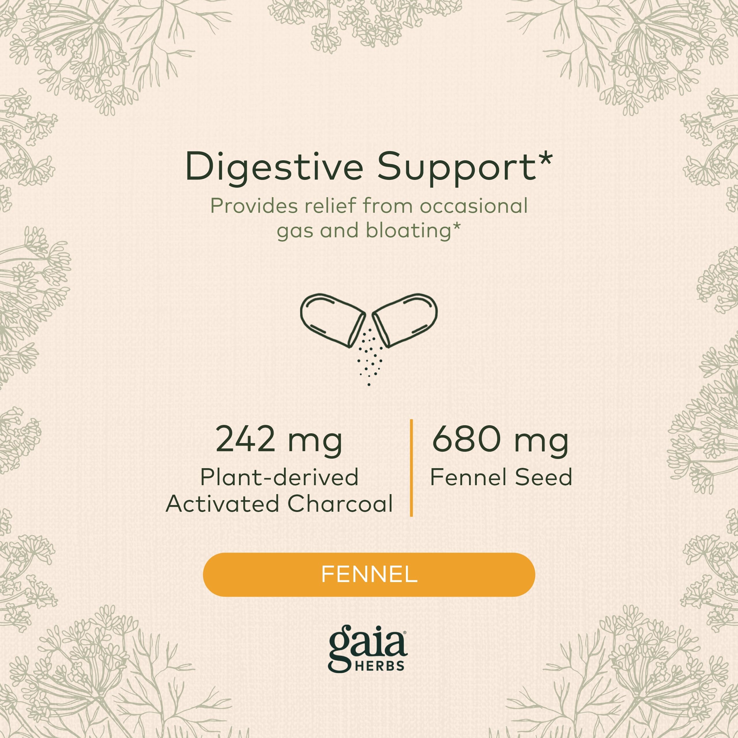 Gaia Herbs Gas & Bloating - Provides Relief from Occasional Gas and Bloating - with Activated Charcoal, Fennel, Chamomile, Cumin