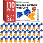 AZEN 110 Pairs Silicone Ear Plugs, Reusable Earplugs for Noise Reduction, 25dB NRR Corded Ear Plugs for Sleeping Noise Cancellin