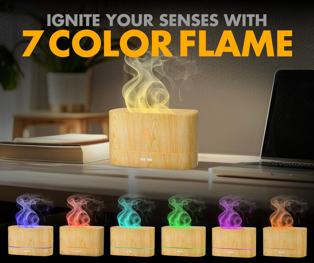 Colorful Aromatherapy Essential Oils Diffuser for Home, Quiet Cool Mist Flame Humidifier for Bedroom with Remote, Fire Flame Dif
