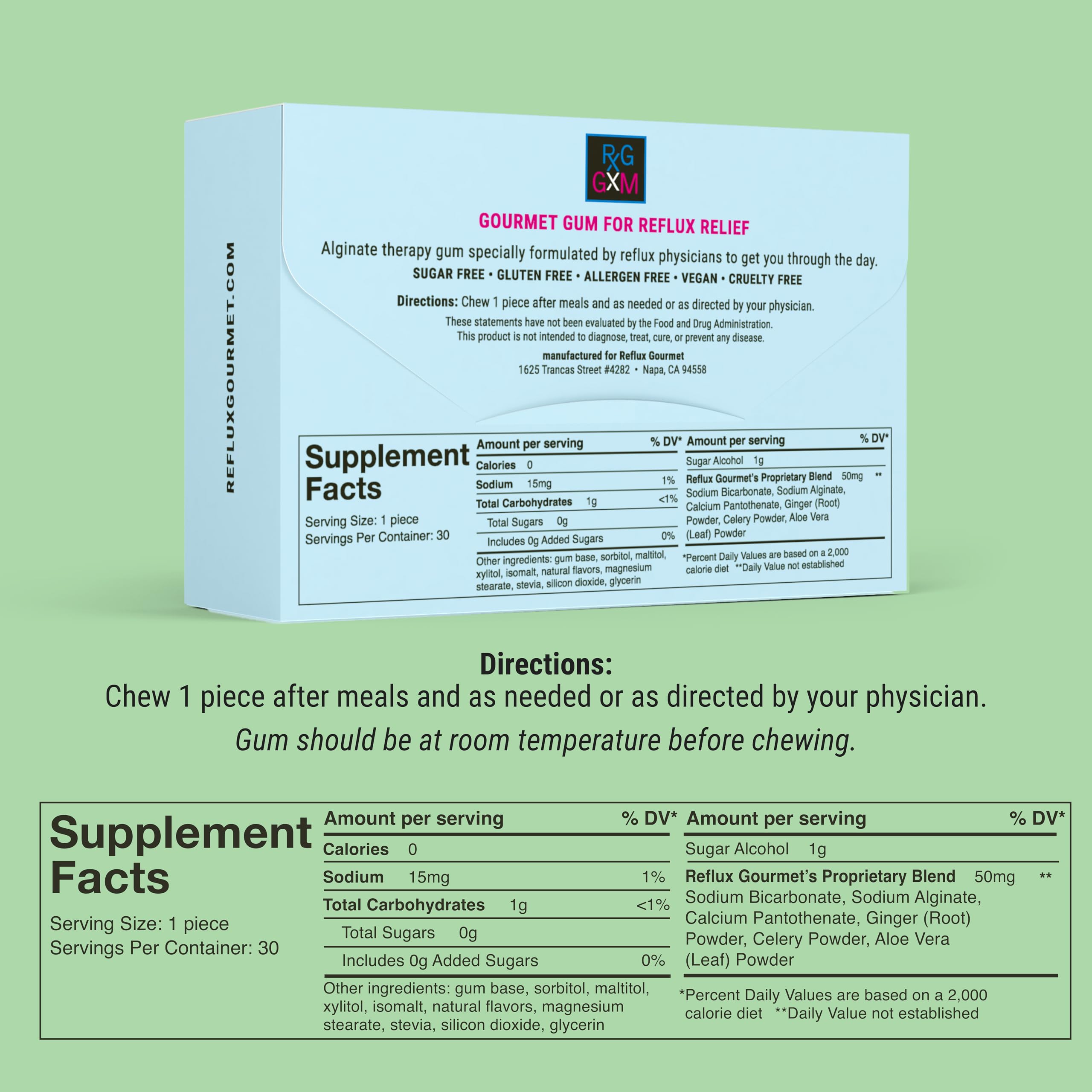 Reflux Gourmet Berry Soothe Gum Alginate Therapy Sodium Bicarbonate Gum for Acid Reflux, Oral, Cognitive, and Digestive Support,