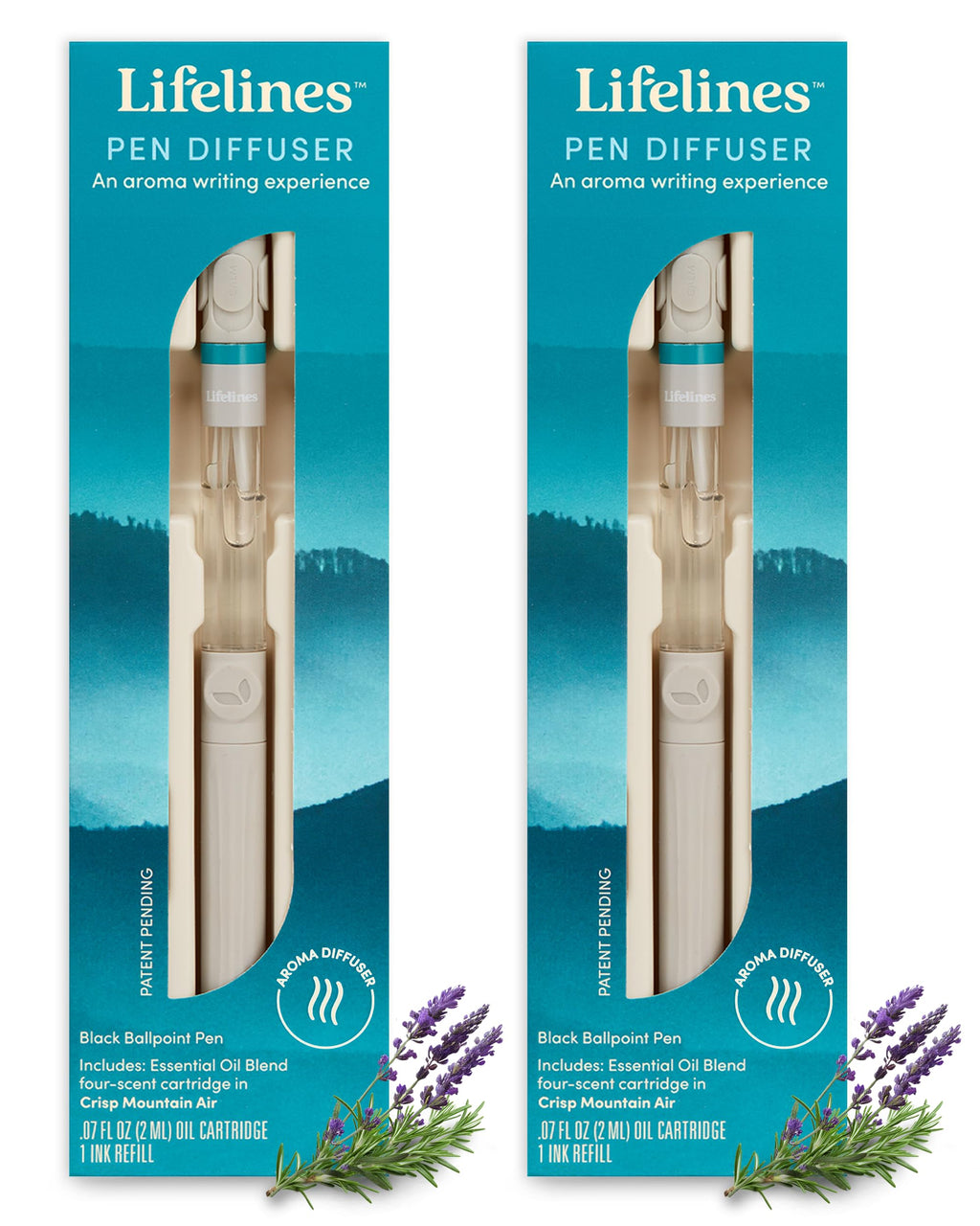 Lifelines Pen Diffuser Set, 2-Pack (Crisp Mountain Air) - 1mm Black Ballpoint Pens with Scented Essential Oil Blends - Aromather