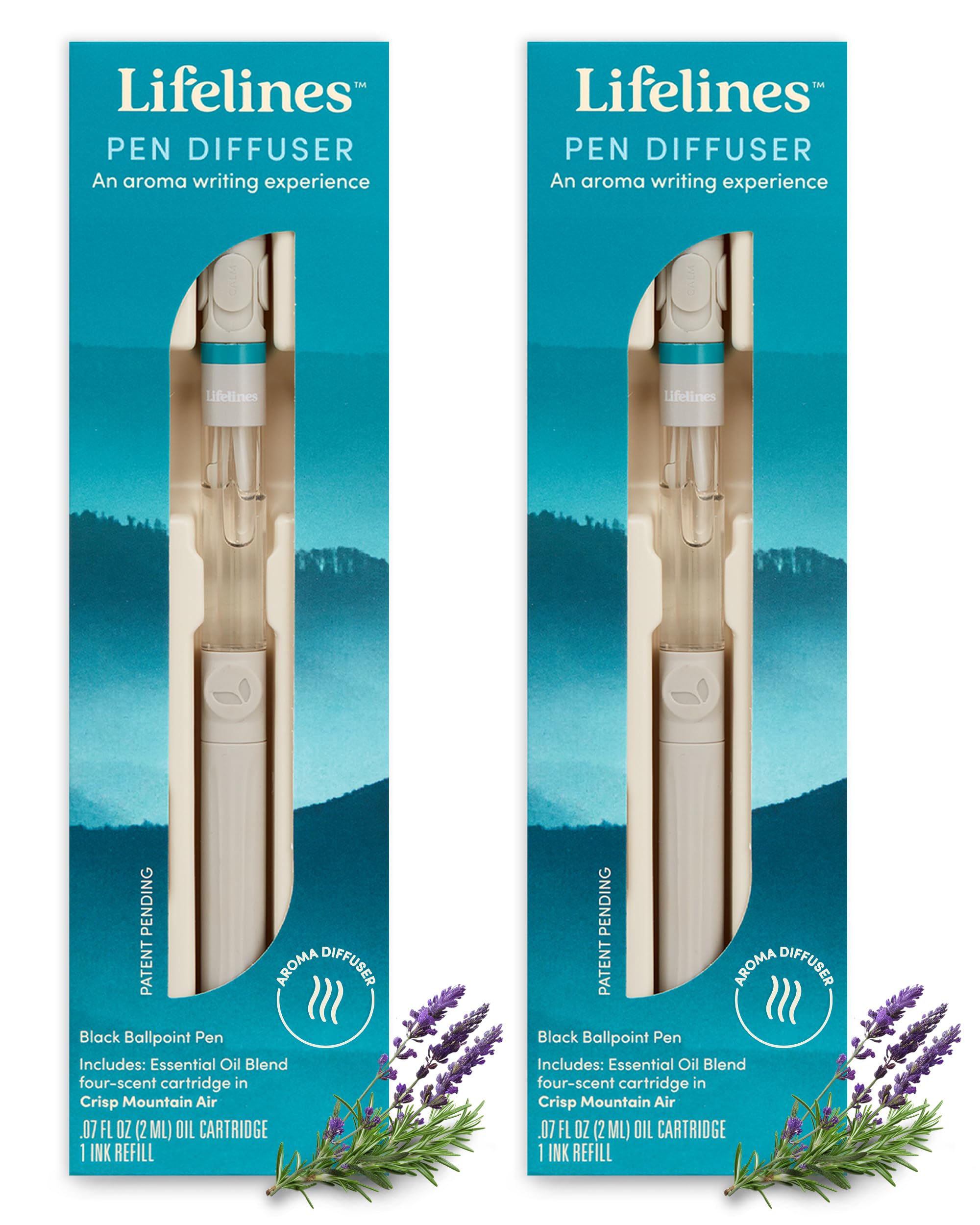 Lifelines Pen Diffuser Set, 2-Pack (Crisp Mountain Air) - 1mm Black Ballpoint Pens with Scented Essential Oil Blends - Aromather