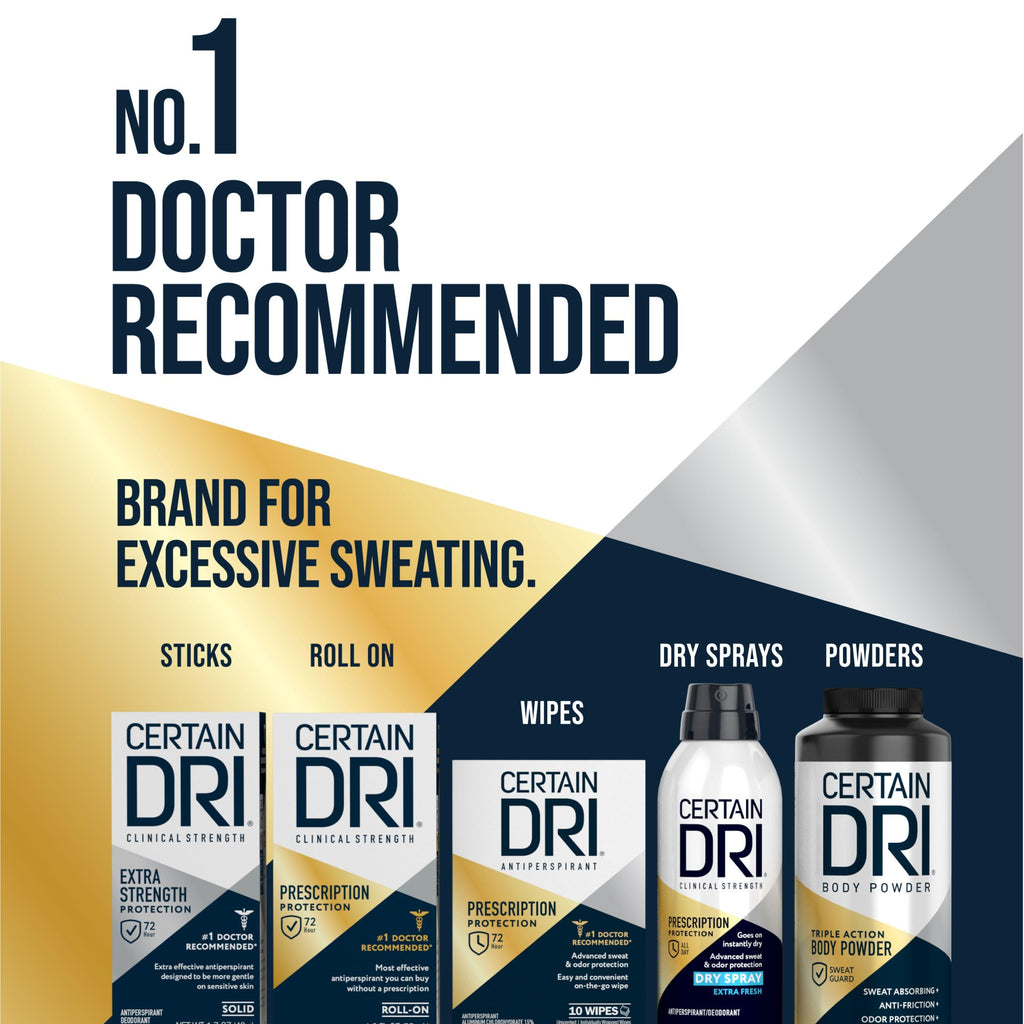 Certain Dri Foot Powder for Men & Women, Maximum Sweat Absorption, Moisture & Odor Control, Itch-Free Shoe Deodorizer, Talc-Free