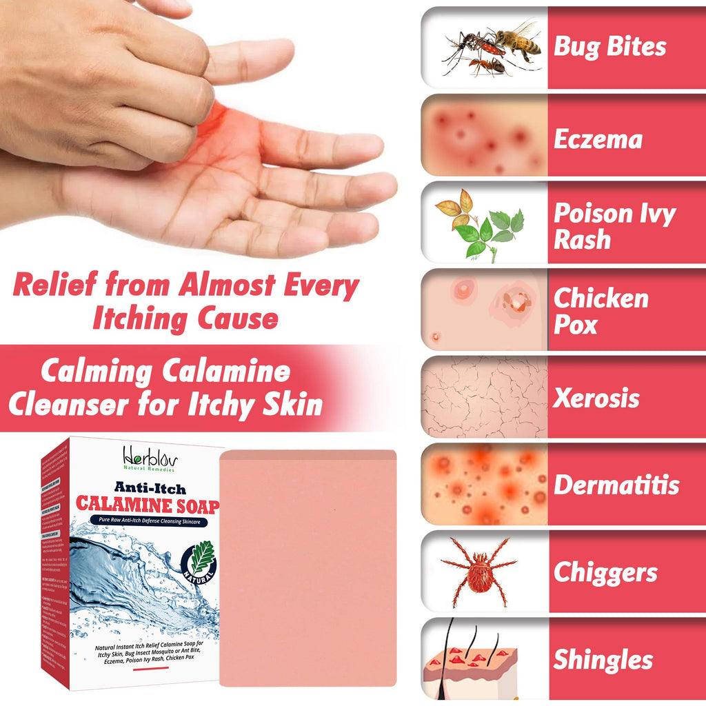 Natural Instant Itch Relief Soap Bar - Calming Calamine Soap for Itchy Skin, Bug Insect Mosquito or Ant Bite, Eczema, Poison Ivy