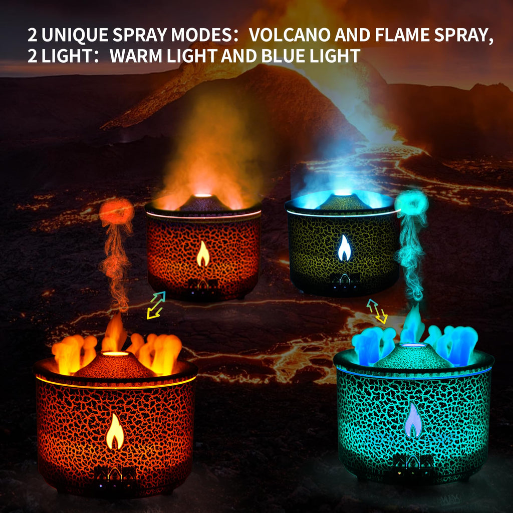 BOHOFAM Aroma Essential Oil Diffuser 360 ML,Volcano and Flame Diffuser/Humidifier,give1.76 oz Hotel Collection Essential Oils,Bl