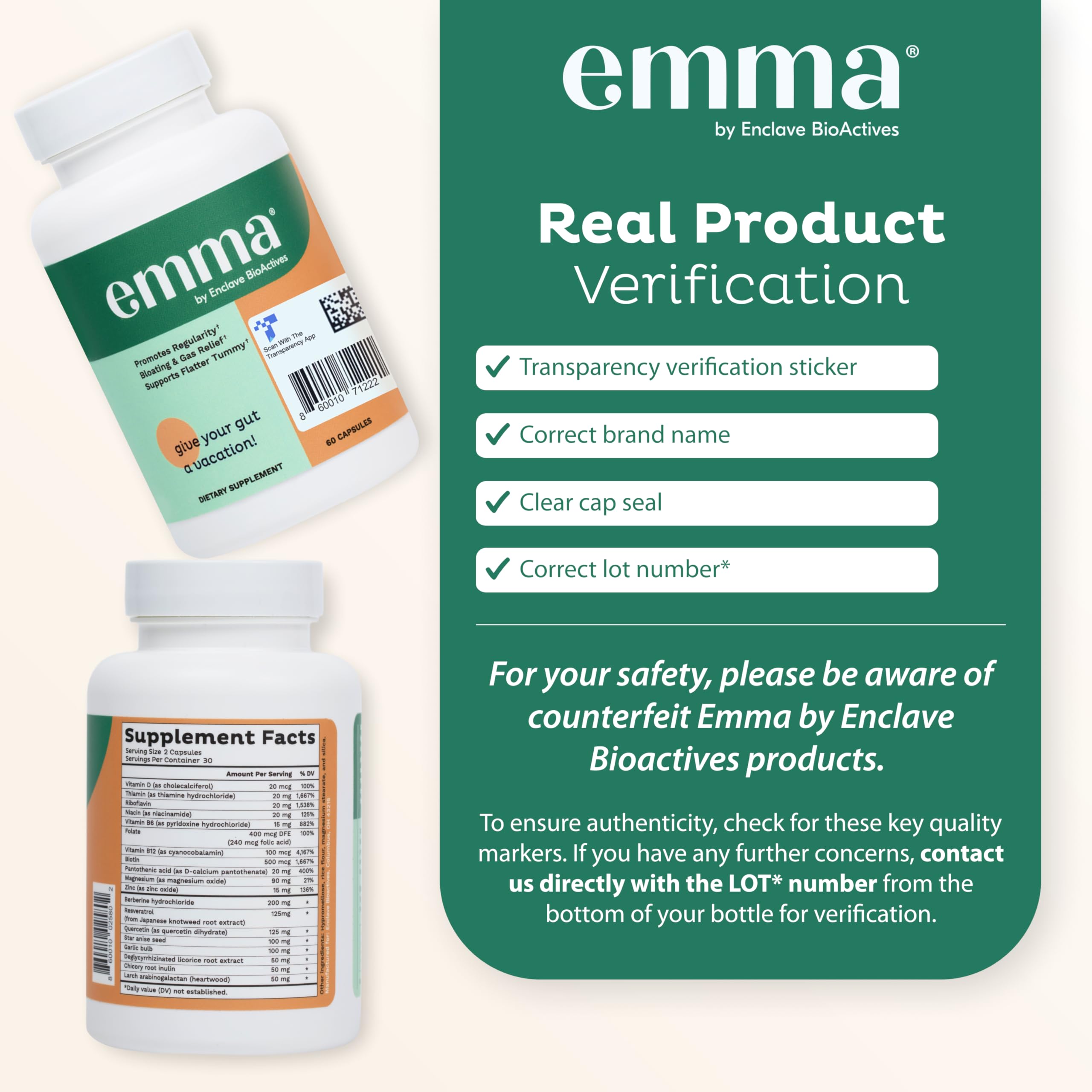 Emma Gut Health - 4 Pack - Gas and Bloating Relief, Constipation, Leaky Gut Repair - Gut Cleanse & Restore Digestion - Regulate