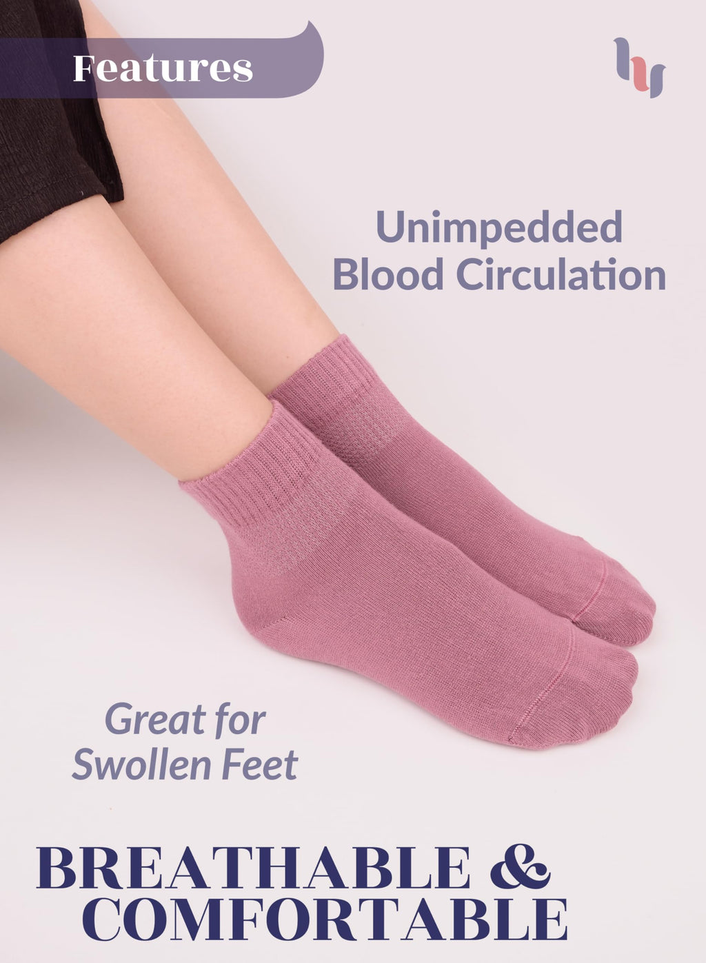 Hugh Ugoli Women Diabetic Ankle Socks, Super Soft & Thin Bamboo Socks, Wide & Loose, Non-Binding Top & Seamless Toe, 4 Pairs, Ro