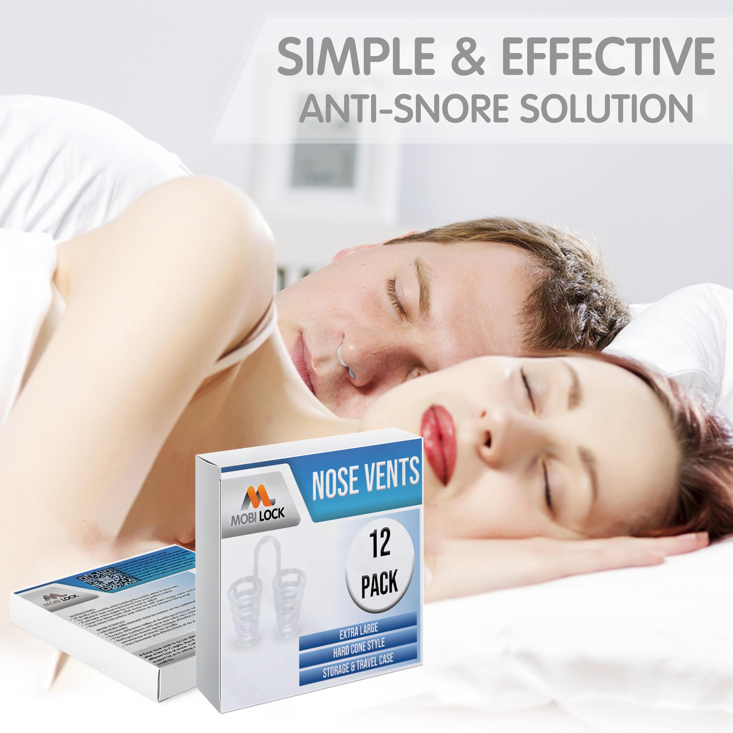 Nose Vent Sinus Relief (Pack of 12 XL Size) Hard Silicone Vents - A Simple Solution for Nasal Snorers - Reusable Snoring Device