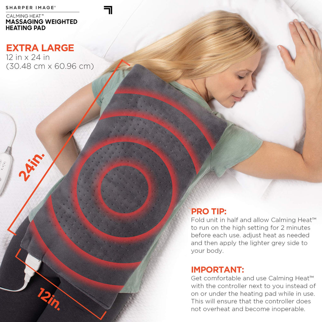 Calming Heat Massaging Weighted Heating Pad by Sharper Image- Electric Heating Pad with Massaging Vibrations, Auto-Off,12 Settin