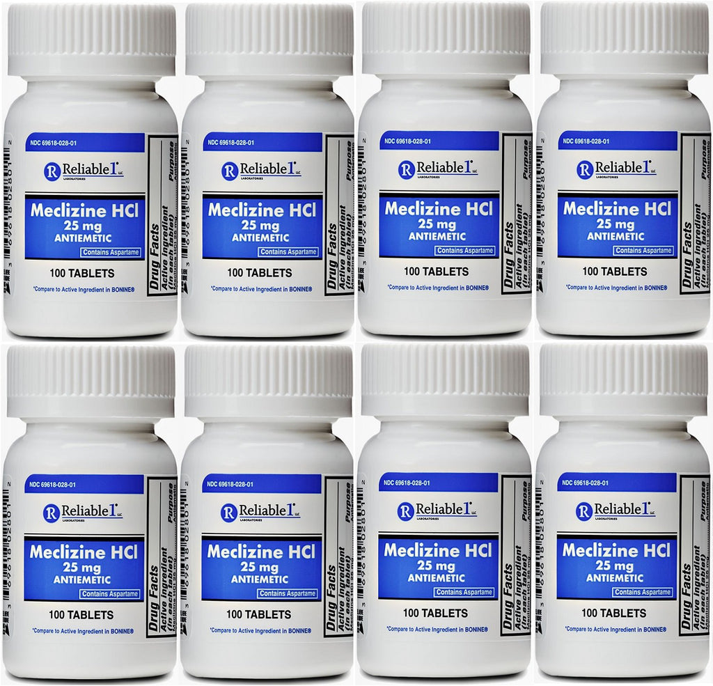Meclizine 25 mg Generic Bonine Motion Sickness 100 Chew Tablets Pack of 8