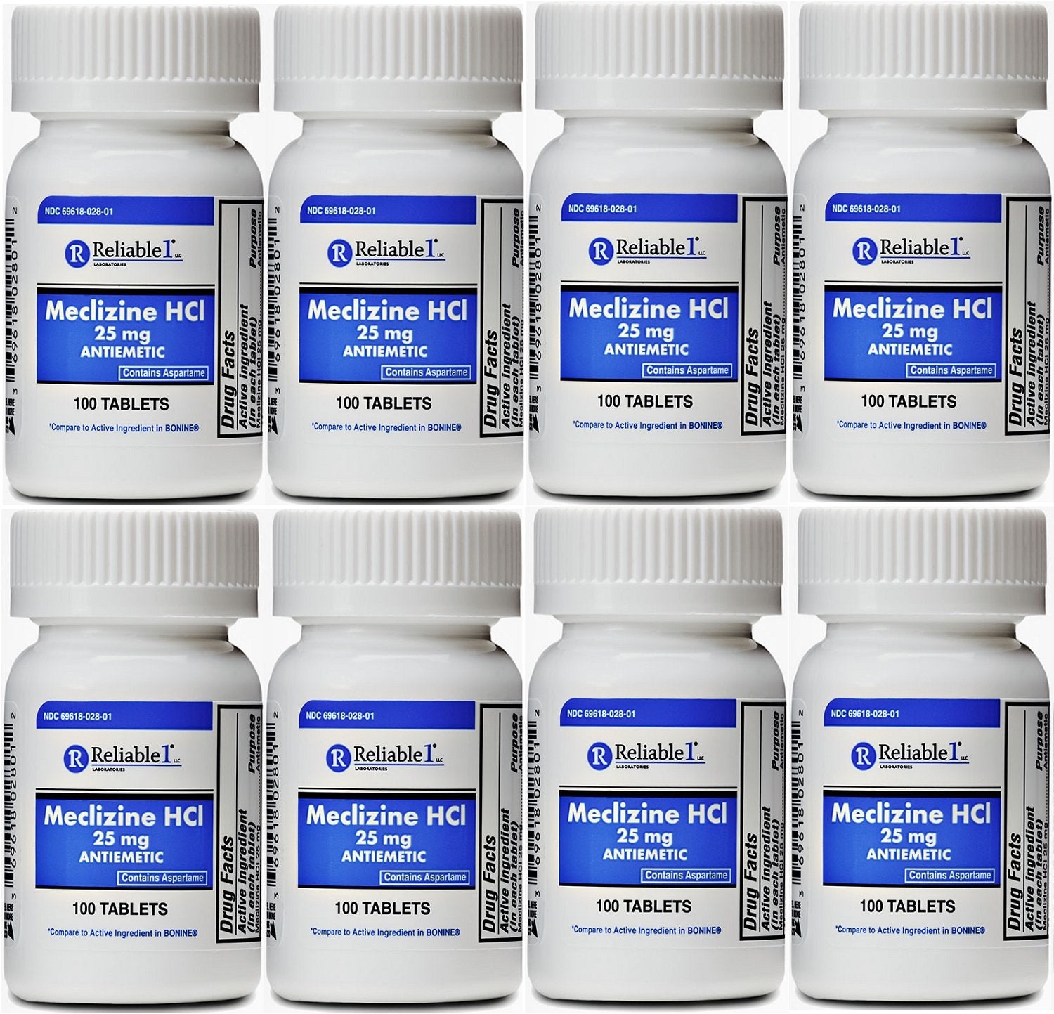 Meclizine 25 mg Generic Bonine Motion Sickness 100 Chew Tablets Pack of 8