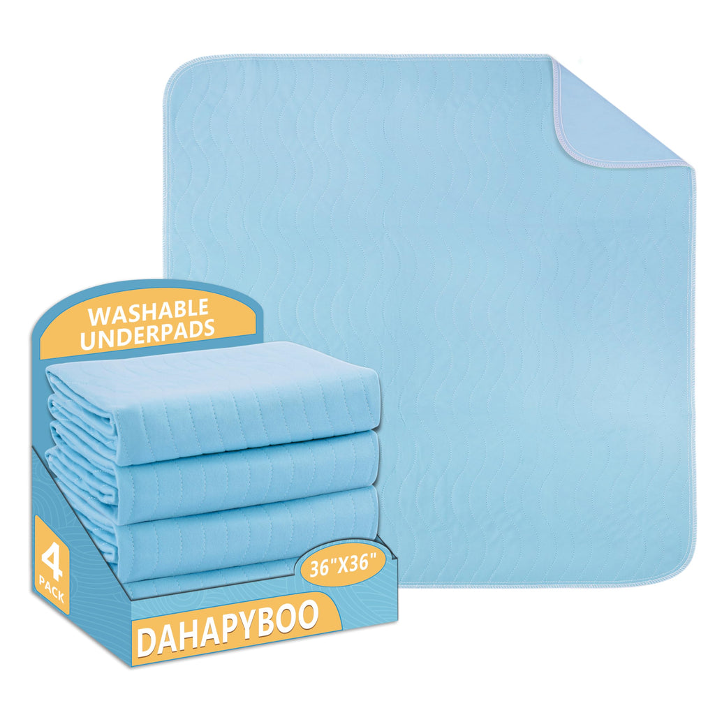 DAHAPYBOO Washable Underpads, 36x36 4 Pack Incontinence Bed Pads, Heavy Absorbency Reusable for Elderly, Kids, Adults and Pets, 