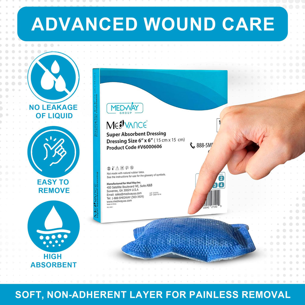 MedVance Super Absorbent Dressing, Non-Adhesive Pads for Wound Care, for Pressure Ulcers & 1st/2nd Degree Burns, Superior Moistu