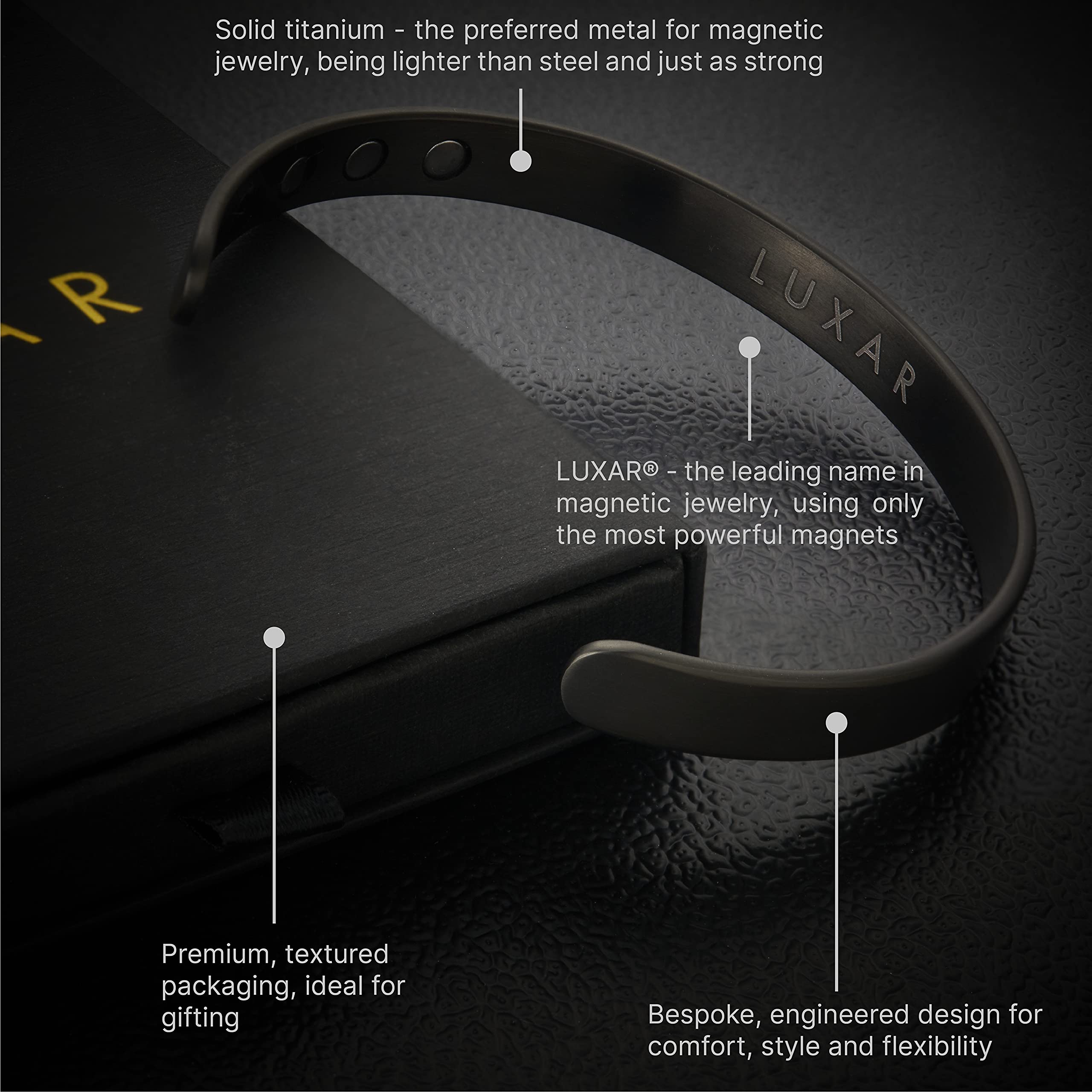 LUXAR Mens/Womens Magnetic Therapy Bracelet | Solid Titanium or Solid Copper | Sophisticated Solid Titanium Bangle with Rare-E