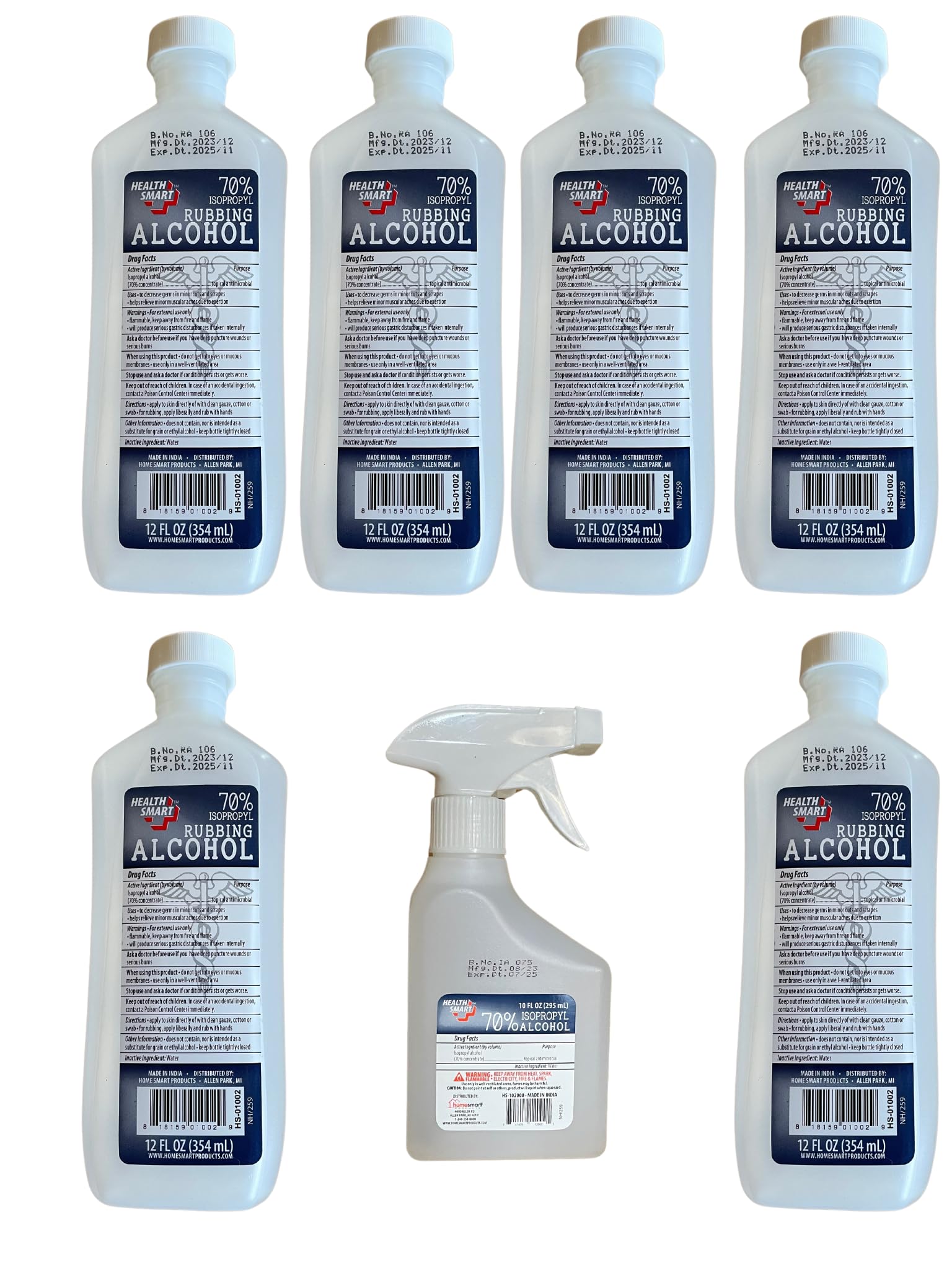 Generic Isopropyl Alcohol 70% Antiseptic and Cleaner (1 10oz Spray Bottle, 6 12oz Bottles), Clear