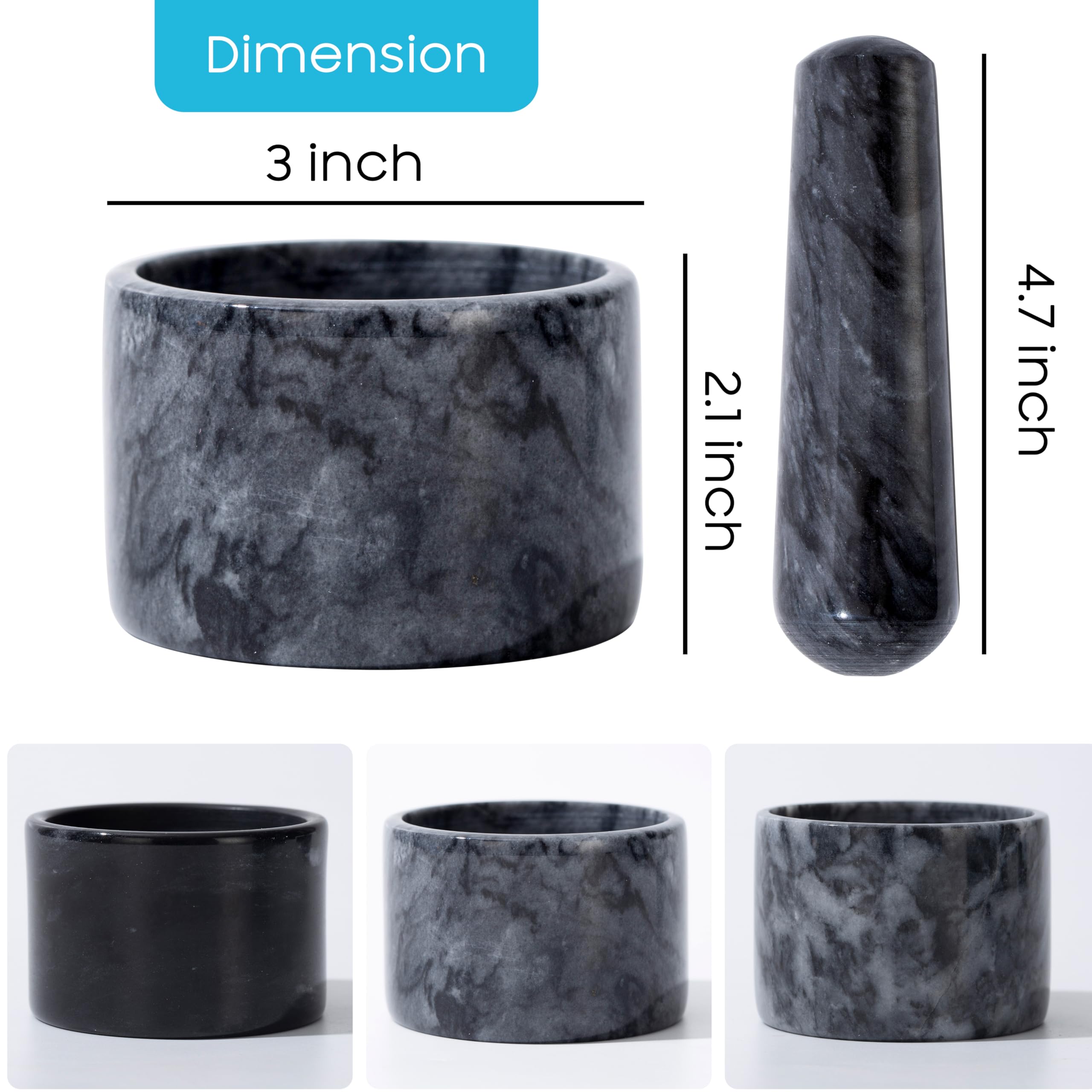 Fasolahome Pill Crusher, 3 inch Pill Crusher Grinder Fine Powder, Large Marble and Pestle Set, Arthritic Hands Pill Grinder